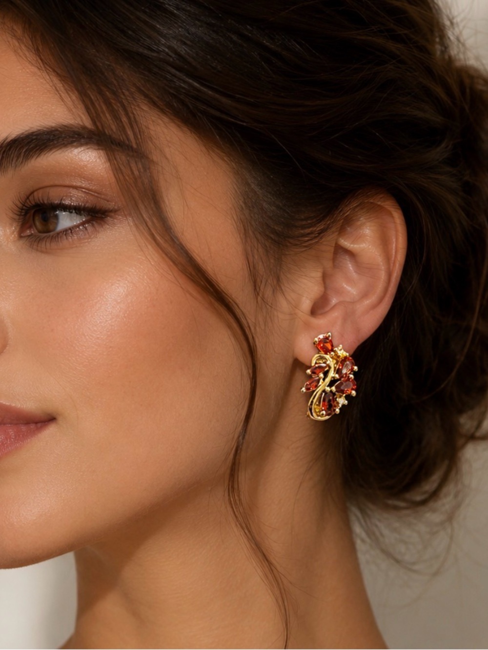 Gold Tone Crystal Cluster Clip on Earrings